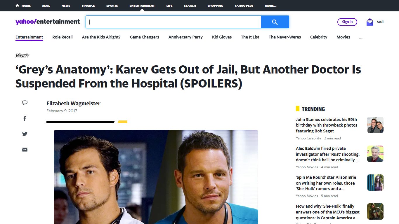 ‘Grey’s Anatomy’: Karev Gets Out of Jail, But Another ... - Yahoo!